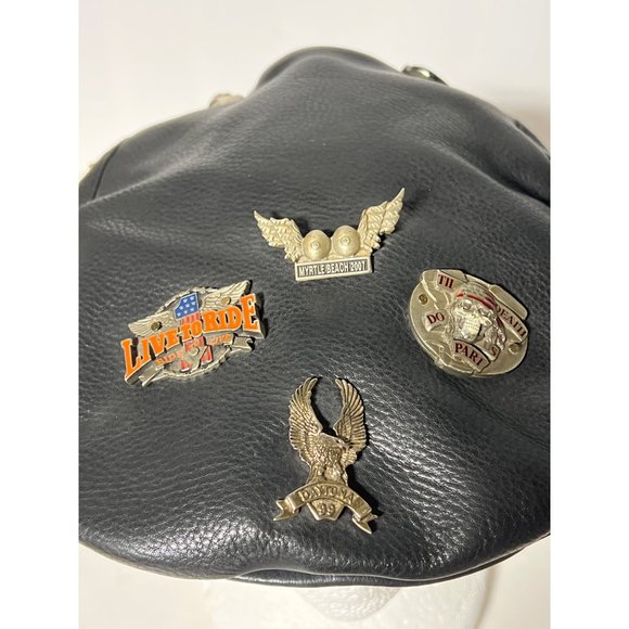 Harley Davidson Leather Cap with Pinback Pins Newsboy 2Large 26 Pins Vintage - Picture 5 of 14